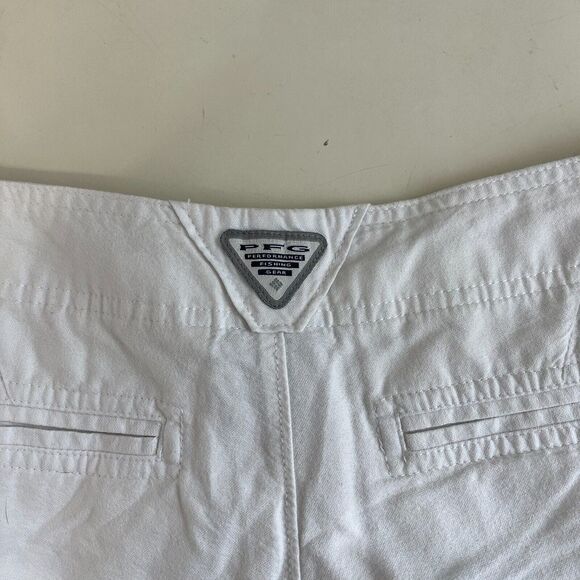 COLUMBIA PFG Shorts Womens Cotton Stripe Blue White Size 6‎ x 6" Casual Mid Rise - Picture 5 of 10